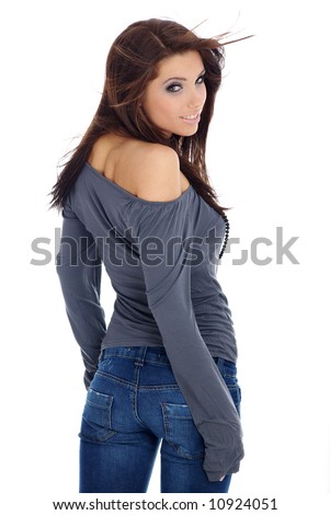 stock photo Sexy girl in blue jeans