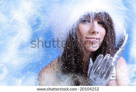Creative photo of  woman framed by  Ice-flower frosting