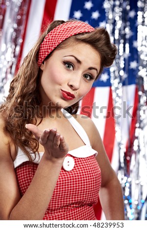 american flag pin up girl. stock photo : Smiling Pin-up