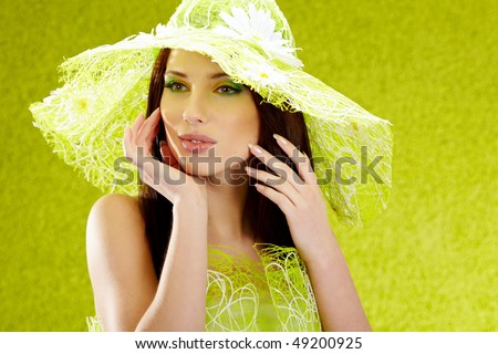Beautiful spring woman portrait. green concept