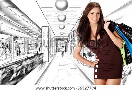 Beautiful shopping woman at a draw mall Beautiful shopping woman at a draw mall