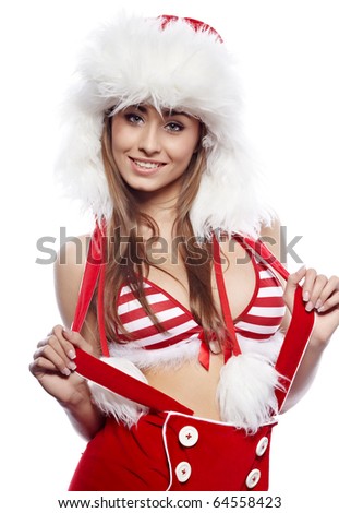 stock photo : sexy woman dressed in christmas red dress