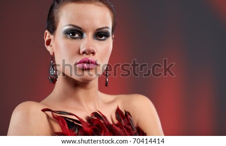 young sexy woman in violet party half mask. may be use for fashion makeup concept