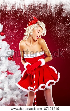 stock photo : beautiful sexy girl wearing santa claus clothes