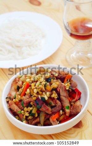 noodles cooked with Chinese vegetable mix