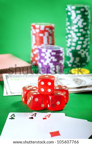 cubes and chips for poker