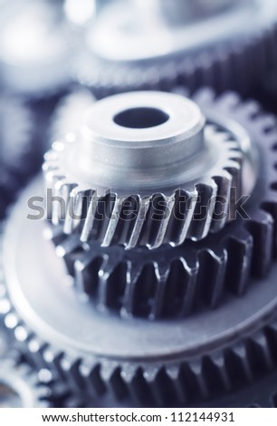 industrial gear machinery, engineering parts in blue toning