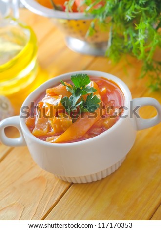 vegetable sauce and ingredients on a table