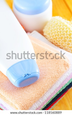 different cosmetic for body and color towel