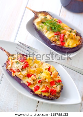 stuffed eggplants on the white plate