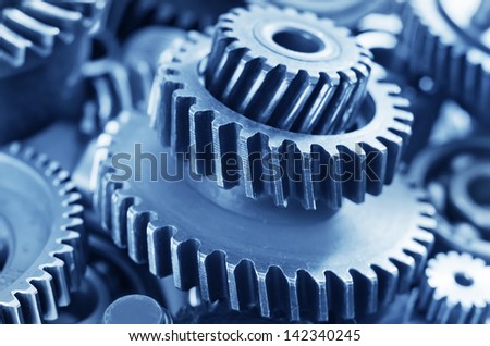 Machine gear, metal cogwheels, nuts and bolts