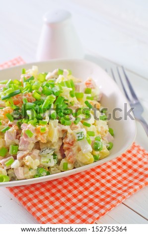 salad with chicken and vegetables, salad olivier