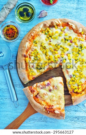 pizza with cheese and corn