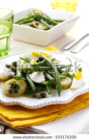 Green beans salad with potato and egg