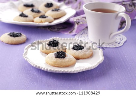 Homemade cookie with jam and tea
