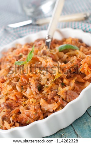Cooked cabbage with meat