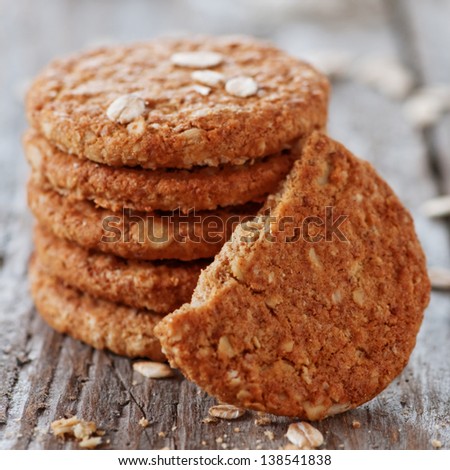 Homemade oatmeal cookie on the wooden table, square image