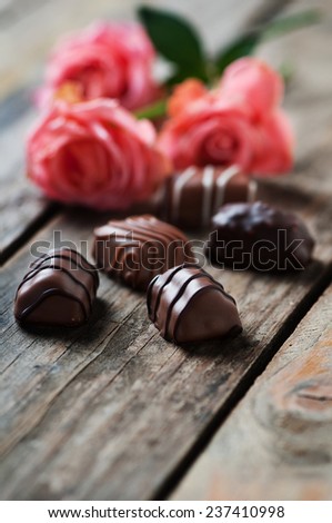 roses and chocolate candies for Valentine's Day