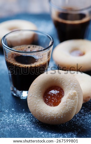 Homemade cookie with jam, selective focus