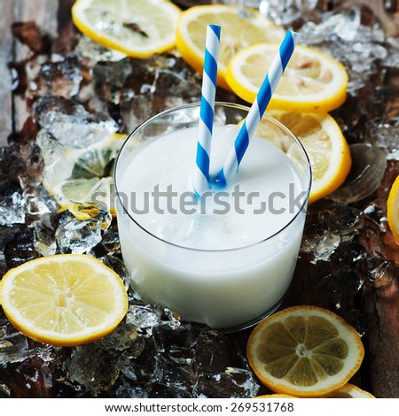 Italian traditional lemon sorbet, selective focus and square image