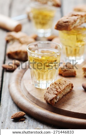Italian cookie cantuccini and wine, selective focus