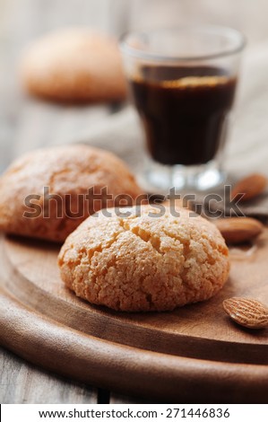 Italian cookie amaretti with almond, selective focus