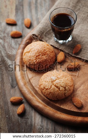 Italian cookie amaretti with almond, selective focus