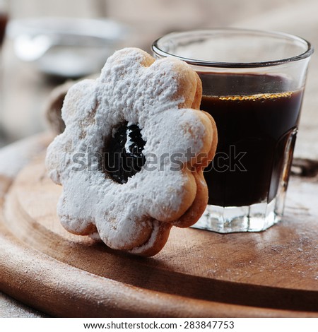 Italian italian cookie with jam, selective focus and square image