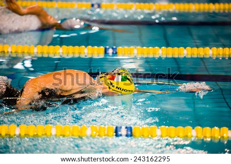 MILAN - DECEMBER  23:  S. Negri   (Italy)  free style performing in  Swimming Meeting Brema Cup on December  23, 2014 in Milan, Italy.