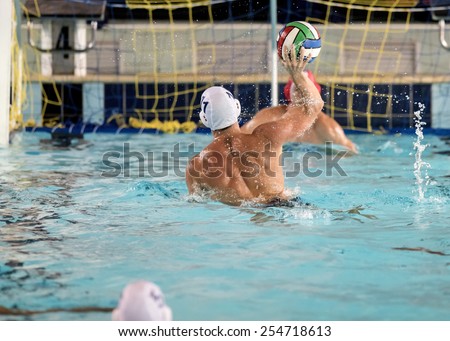 water polo players on swimming pool