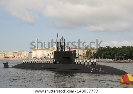 SAINT PETERSBURG, RUSSIA - JULY 28: Celebration of Navy day in Saint Petersburg, Russia, on July 28, 2013. It\'s one of the most favorite festivities in the city attracting a lot of tourists.