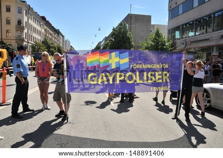 STOCKHOLM - AUGUST 03: Gay Police Organization at Gay Pride Parade in Stockholm, Sweden, on August 03, 2013, the biggest pride parade in Scandinavia