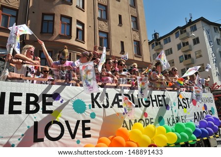 STOCKHOLM - AUGUST 03: Gay Pride Parade in Stockholm, Sweden, on August 03, 2013, the biggest pride parade in Scandinavia