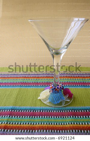 Martini Glass with beaded rings on a colorful placemat