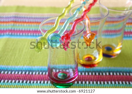Shot Glasses with different colored cocktail sticks