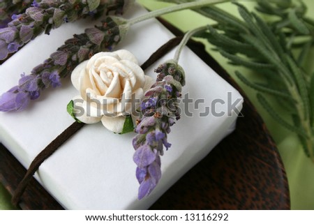 Soap Dish with gift soap and fresh lavender