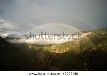 Rainbow, China, Mountains, rain, storm,