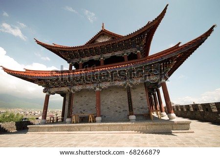 Buddhist gate house temple in Chongsheng monastery, Dali, Yunnan province, China.