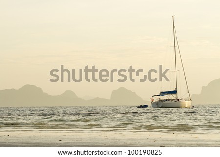 sailboat, one sailboat floating in the middle of ocean