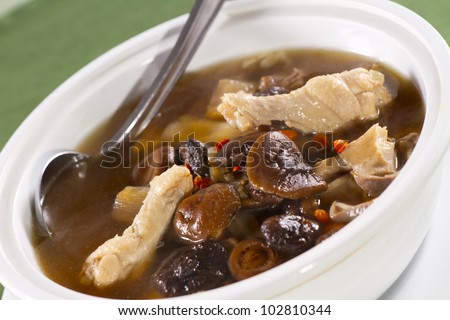 Chinese soup, Chinese style soup with mushroom and chicken