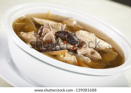 Chinese soup, Chinese style Chicken soup with mushroom and spices