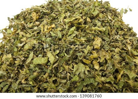 tea leaf, texture of dry brown green cut tea leaf