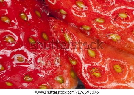 strawberry texture, close up of red shiny strawberry showing texture