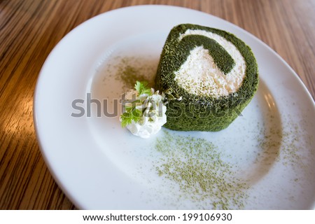 Matcha roll, sweet Japanese Matcha green tea bakery cream roll
