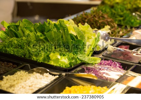 salad bar, green fresh vegetable on salad bar corner