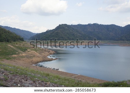 Dam, large dam border with water level measurement in Thailand
