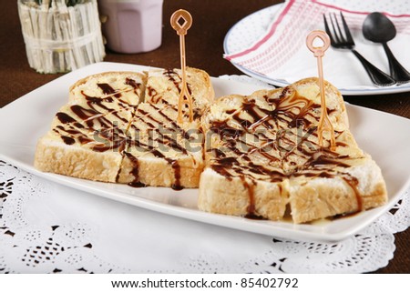 chocolate bread, toast bread with chocolate dessert.