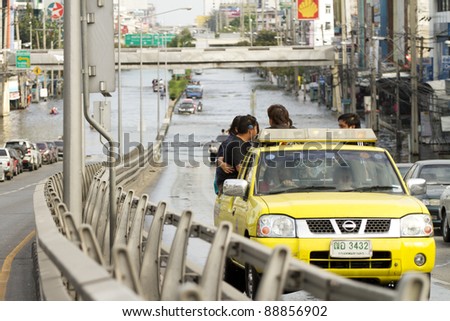 BANGKOK, THAILAND - NOV 12: Transportation situation after the city was flooded on November 12, 2011 in Bangkok, Thailand.
