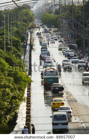 BANGKOK, THAILAND - NOV 12: Transportation on the road after the city was flooded on November 12, 2011 in Bangkok, Thailand.