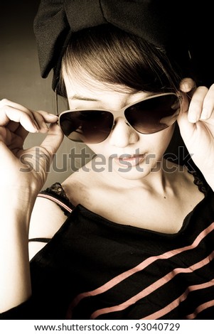 sweet and sour, female model pose with sunglasses.
